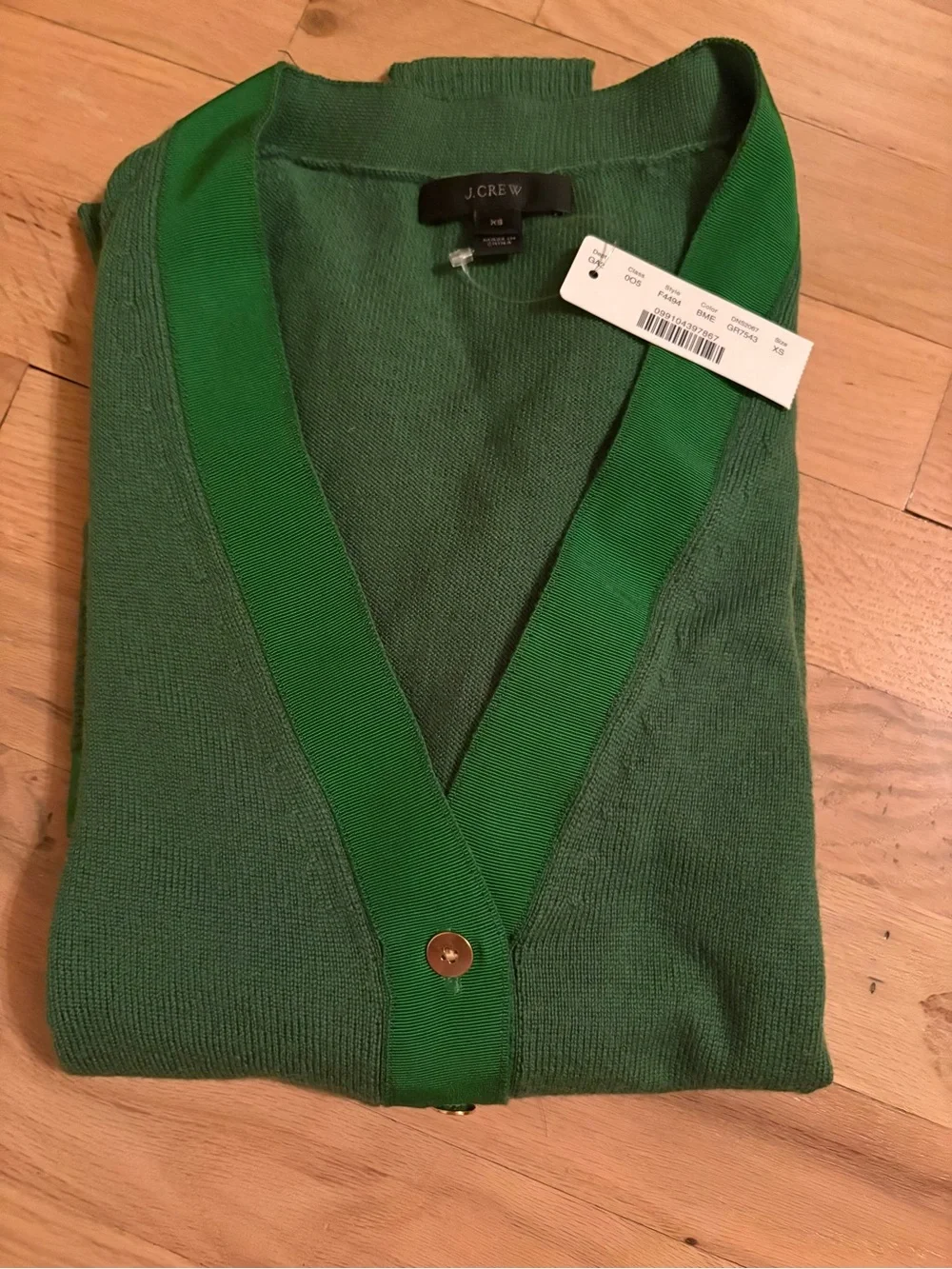 J. Crew Green V‑Neck Button Cardigan with Contrast Trim
